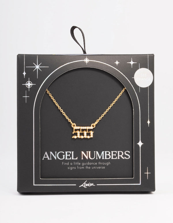 Gold Plated Cubic Zirconia 555 Angel Number Pendant Necklace