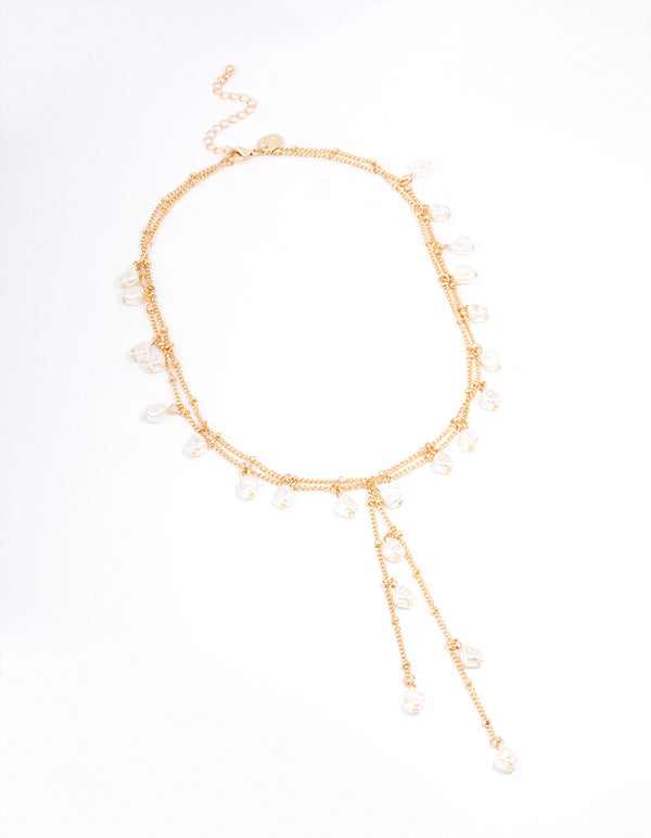 Gold Fine Y-Shape Pearl Long Necklace