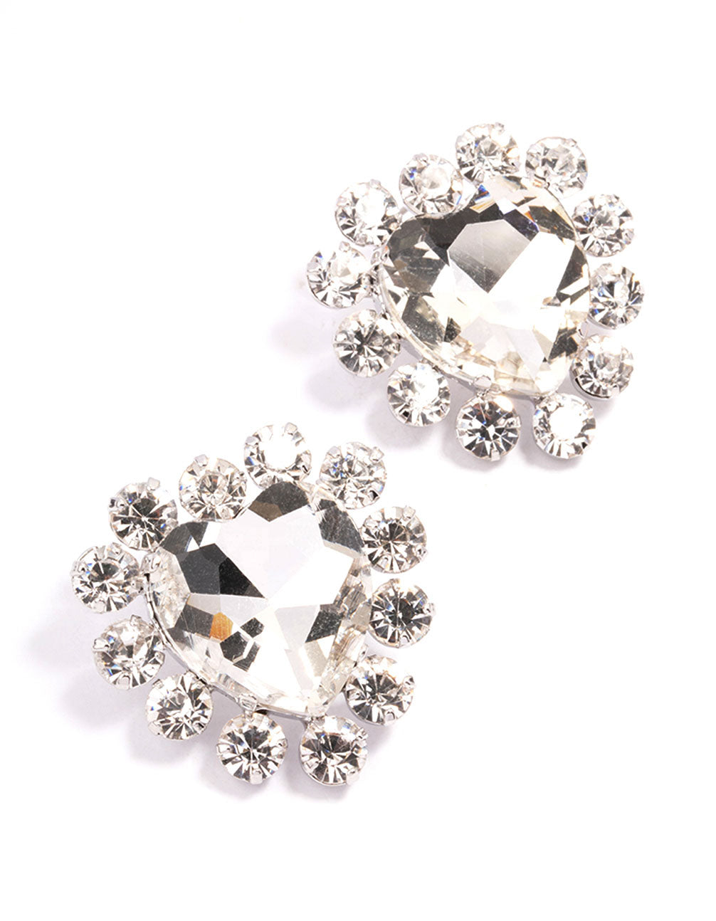 Silver Multi Diamante Heart Stud Earrings