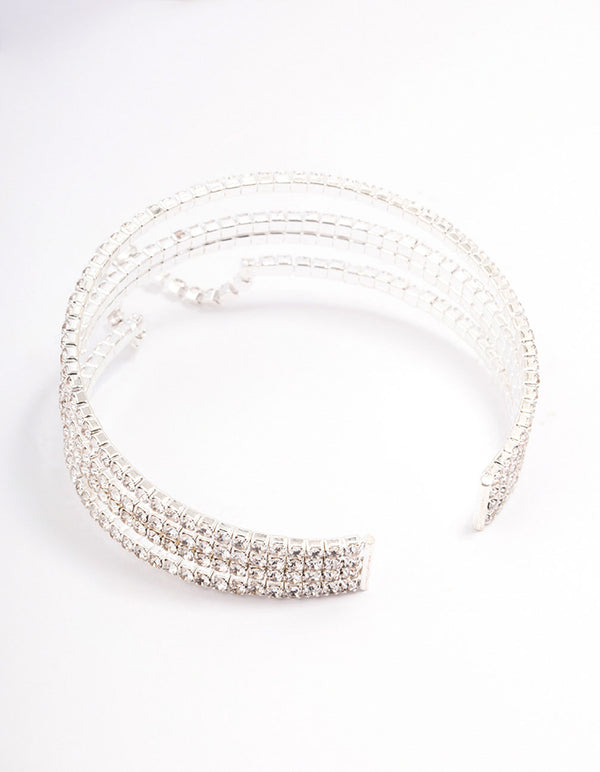 Silver Diamante Triangular Drop Wrist Cuff