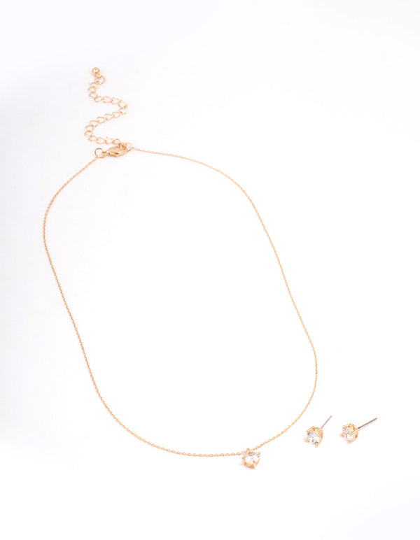 Gold Cubic Zirconia Round Earring & Necklace Set