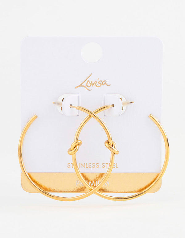 Waterproof Gold Plated Stainless Steel Classic Knotted Hoop Earrings