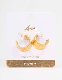 Gold Plated Stainless Steel Ripple Molten Hoop Earrings - link has visual effect only
