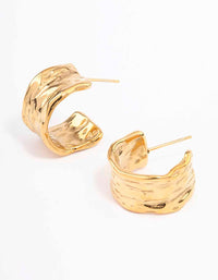 Gold Plated Stainless Steel Ripple Molten Hoop Earrings - link has visual effect only
