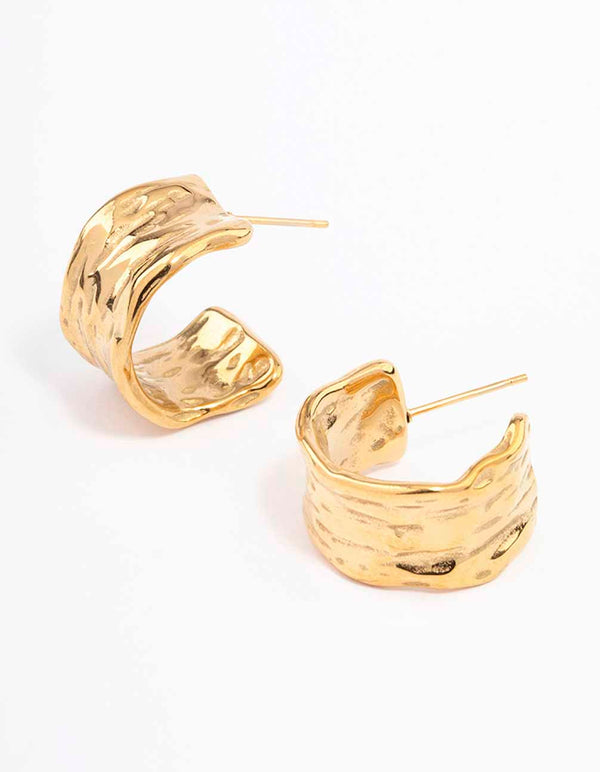 Gold Plated Stainless Steel Ripple Molten Hoop Earrings