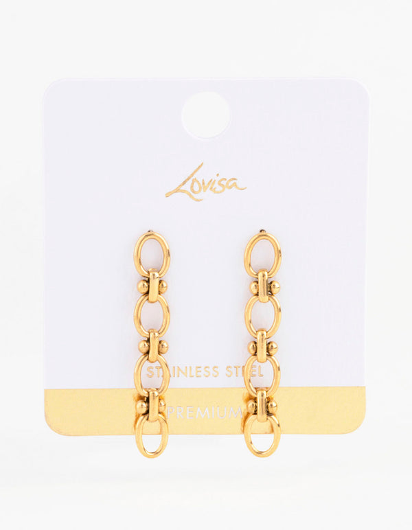 Waterproof Gold Plated Stainless Steel Oval Ball Chain Drop Earrings