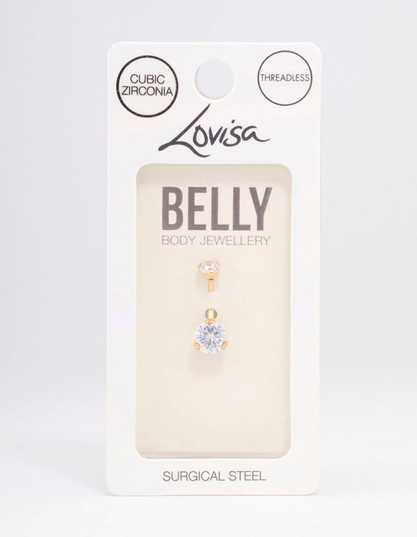 Gold Plated Surgical Steel Double Round Cubic Zirconia Belly Ring