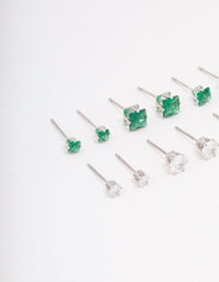 Silver Cubic Zirconia Round & Square Stud Earrings 12-Pack - link has visual effect only