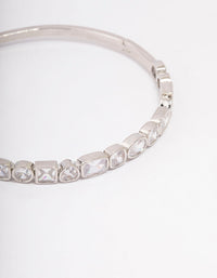 Silver Cubic Zirconia Mixed Shape Stone Bangle - link has visual effect only