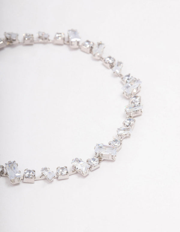 Silver Cubic Zirconia Rectangle & Square Stone Bracelet