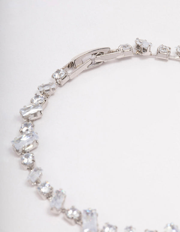 Silver Cubic Zirconia Rectangle & Square Stone Bracelet