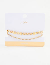 Gold Plated Link Chain & Tennis Bracelet Pack - link has visual effect only