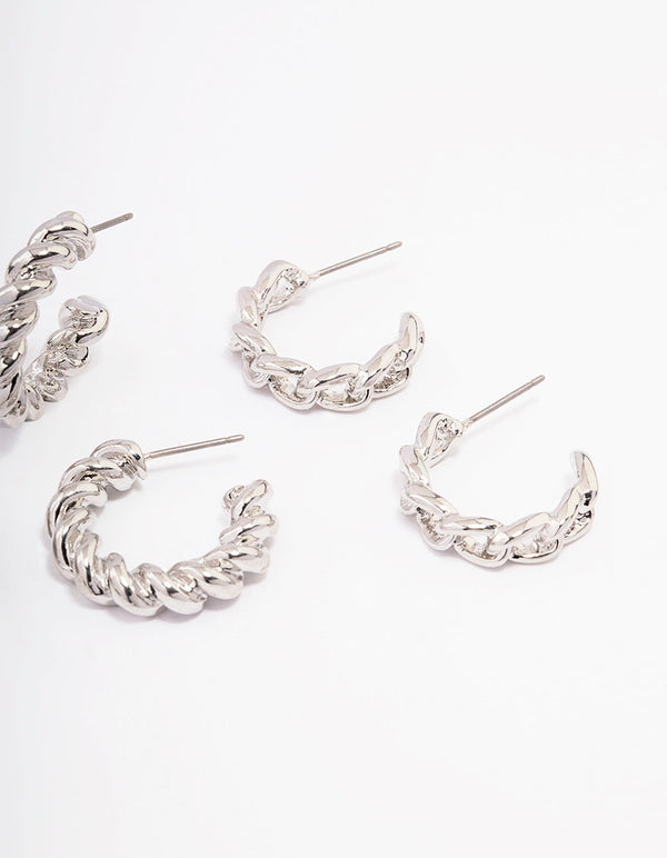 Silver Mixed Hoop Earrings 3-Pack