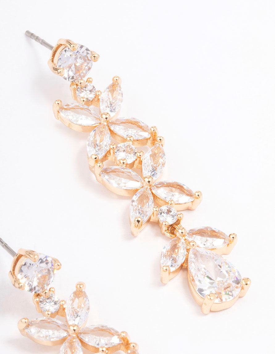 Gold Flower Trail Drop Earrings