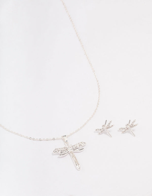 Silver Baguette Dragonfly Jewellery Set