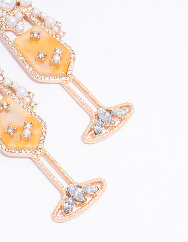 Gold Champagne Pearl Drop Earrings