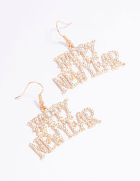 Gold Happy New Year Diamante Drop Earrings - link has visual effect only