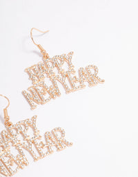 Gold Happy New Year Diamante Drop Earrings - link has visual effect only