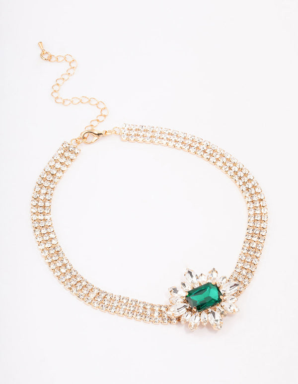 Gold Cup Chain Emerald Choker