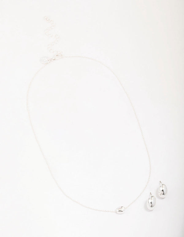 Silver Metal Stone Jewellery Set