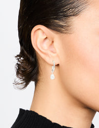 Silver Pearl Drop Huggie Earrings - link has visual effect only