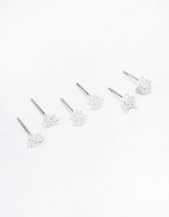 Silver Cubic Zirconia Mixed Shape Stud Earrings 3-Pack
