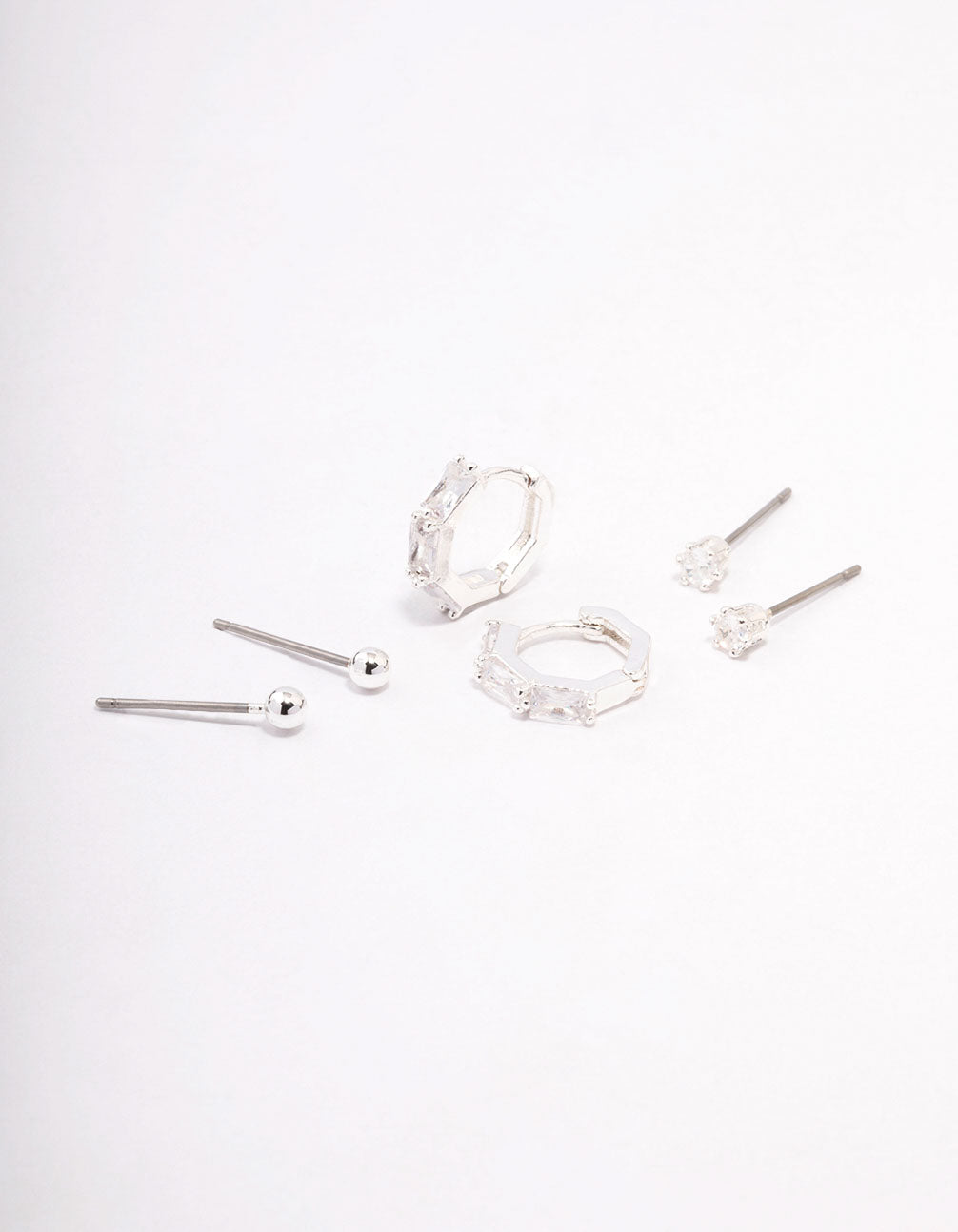 Silver Plated Brass  Baguette Huggie Earring 3-Pack