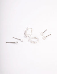 Silver Plated Brass  Baguette Huggie Earring 3-Pack - link has visual effect only