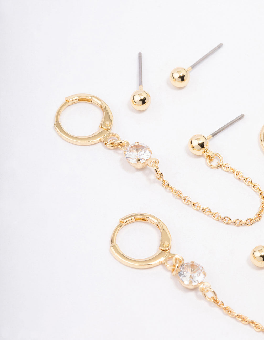 Gold Plated Brass Baguette Hoop Chain Earring 4-Pack