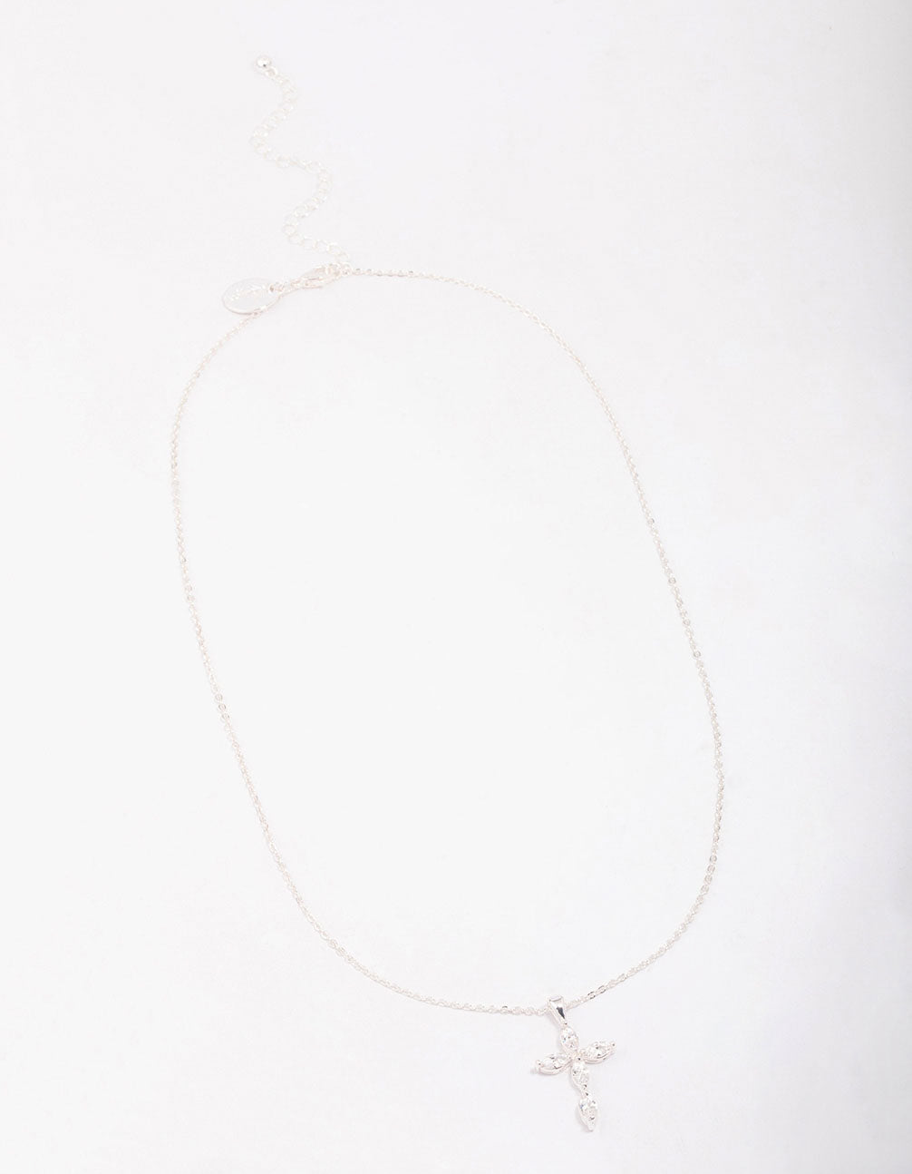 Silver Plated Brass  Large Marquise Cross Pendant Necklace