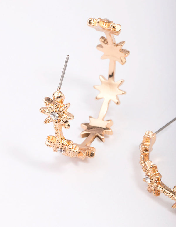 Gold Diamante Star Hoop Earrings
