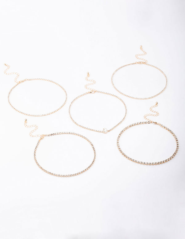Gold Round & Pear Choker 5-Pack