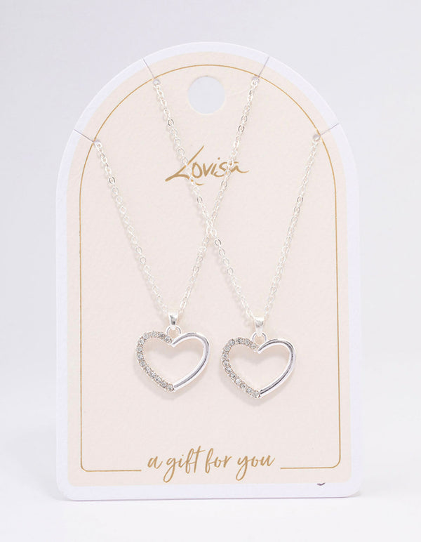 Silver Open Heart Diamante Necklace Pack