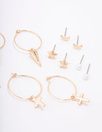 Gold Cross Pointed Earring 8-Pack - link has visual effect only