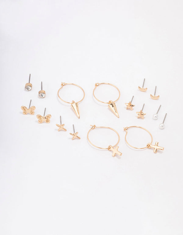 Gold Cross Pointed Earring 8-Pack