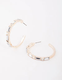Rose Gold Baguette Medium Hoop Earrings - link has visual effect only