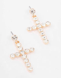 Gold Circle Diamante Cross Stud Earrings - link has visual effect only