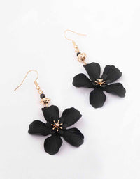 Black Bead Matte Flower Drop Earrings - link has visual effect only