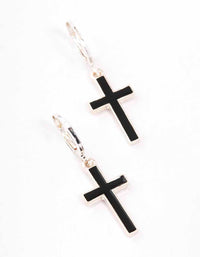 Silver Cross Drop Huggie Earrings - link has visual effect only