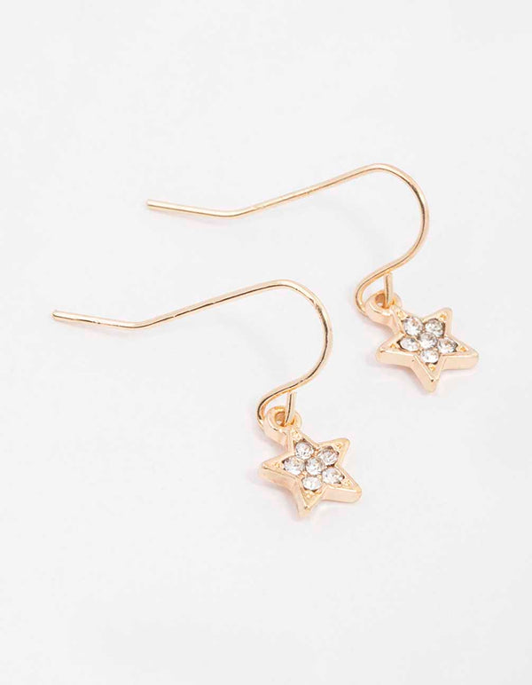 Gold Diamante Star Drop Earrings