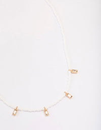 Gold Pearl Baguette Droplet Necklace - link has visual effect only
