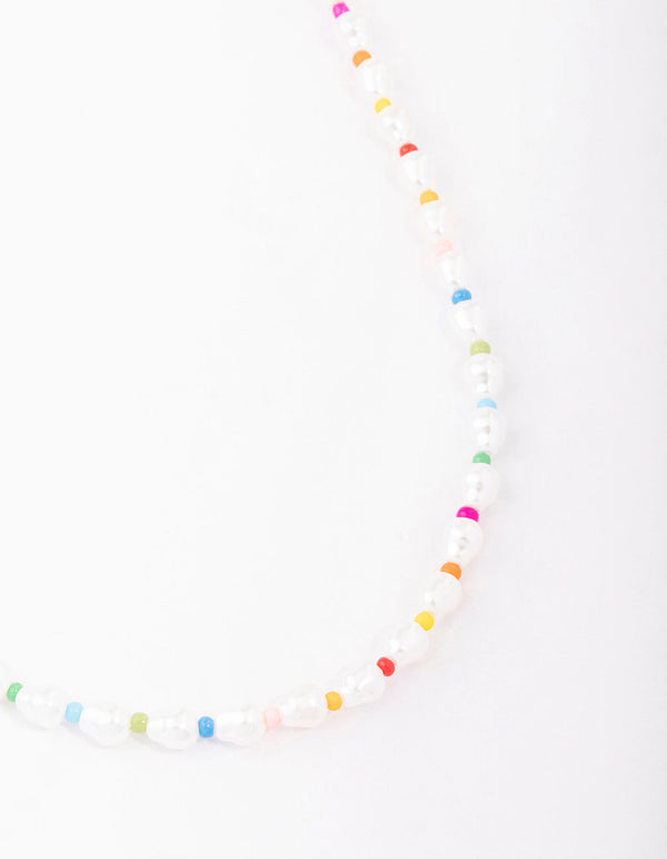 Colourful Beaded Pearl Short Necklace