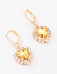 Gold Diamante Halo Heart Huggie Earrings - link has visual effect only