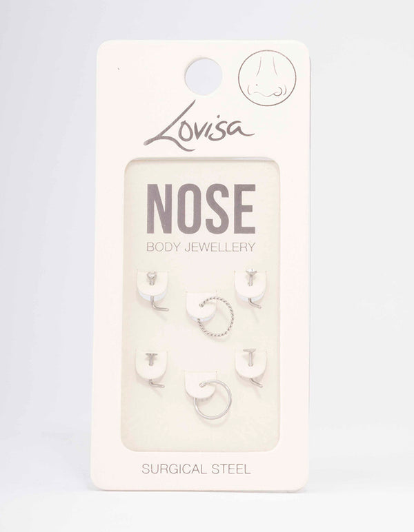 Surgical Steel Star Twisted Nose Piercing 6-Pack