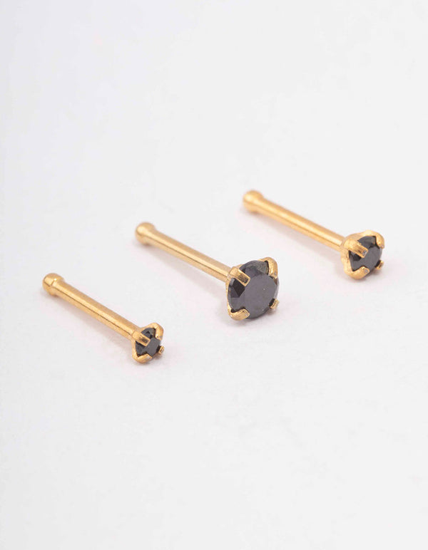 Gold Plated Surgical Steel Graduating Cubic Zirconia Nose Piercing 3-Pack