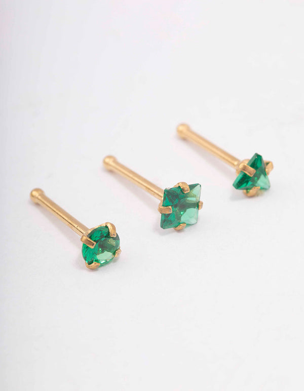 Gold Plated Surgical Steel Triangular Shape Nose Stud 3-Pack