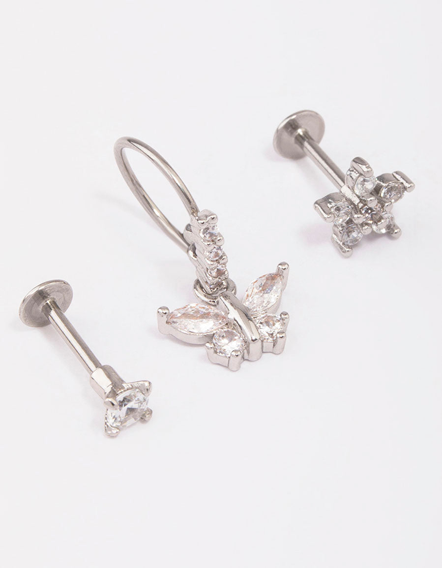 Surgical Steel Butterfly Flat Back 3-Pack