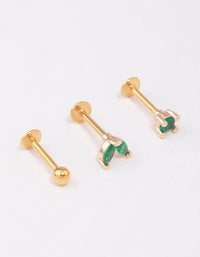Gold Plated Surgical Steel Emerald Marquise Leaf Flat Back 3-Pack - link has visual effect only