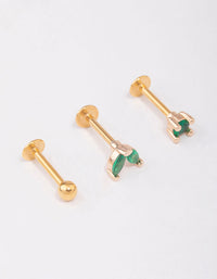 Gold Plated Surgical Steel Emerald Marquise Leaf Flat Back 3-Pack - link has visual effect only
