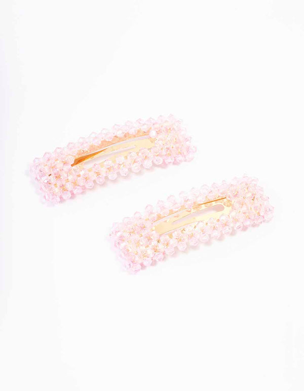 Pink Facet Beaded Hair Clip Pack